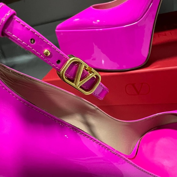 New Valentino Garavani Tan-Go Platform Pump Pink Patent Leather Sz 38.5 / 8.5 US - Picture 7 of 16